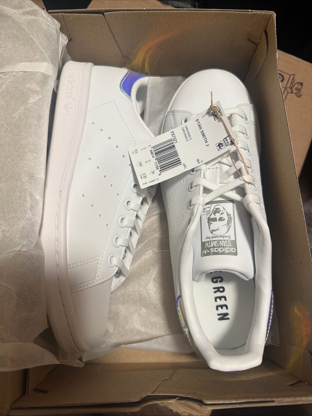 adidas Stan Smith J "White Iridescent" FX7521 Size 5.5 Men / Women’s Size 7